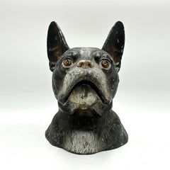 Antique Cold Painted Spelter Novelty French Bulldog Inkwell