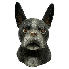 Antique Cold Painted Spelter Novelty French Bulldog Inkwell