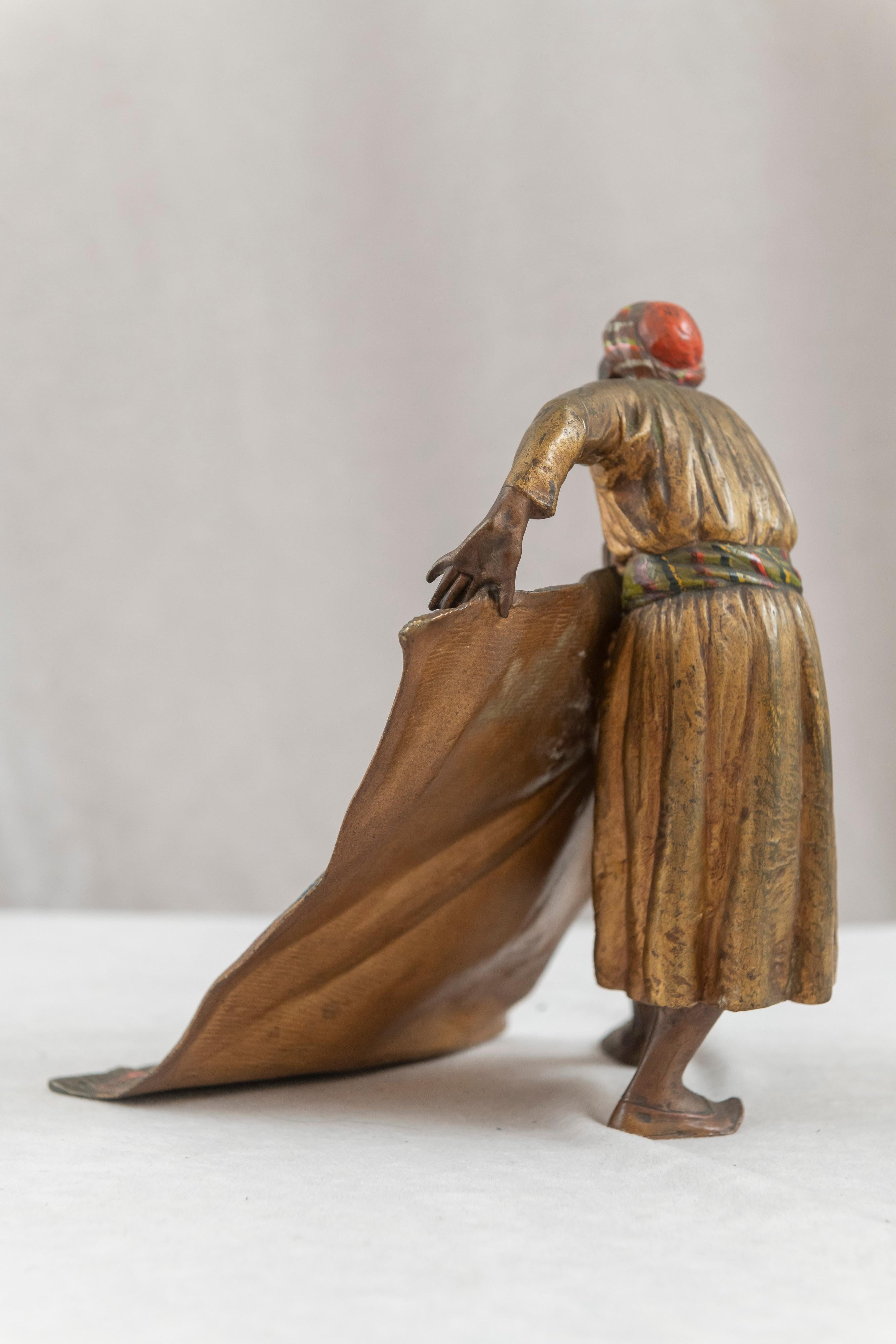 Moorish Antique Cold Painted Vienna Bronze, Orientalist Rug Seller, ca.1910