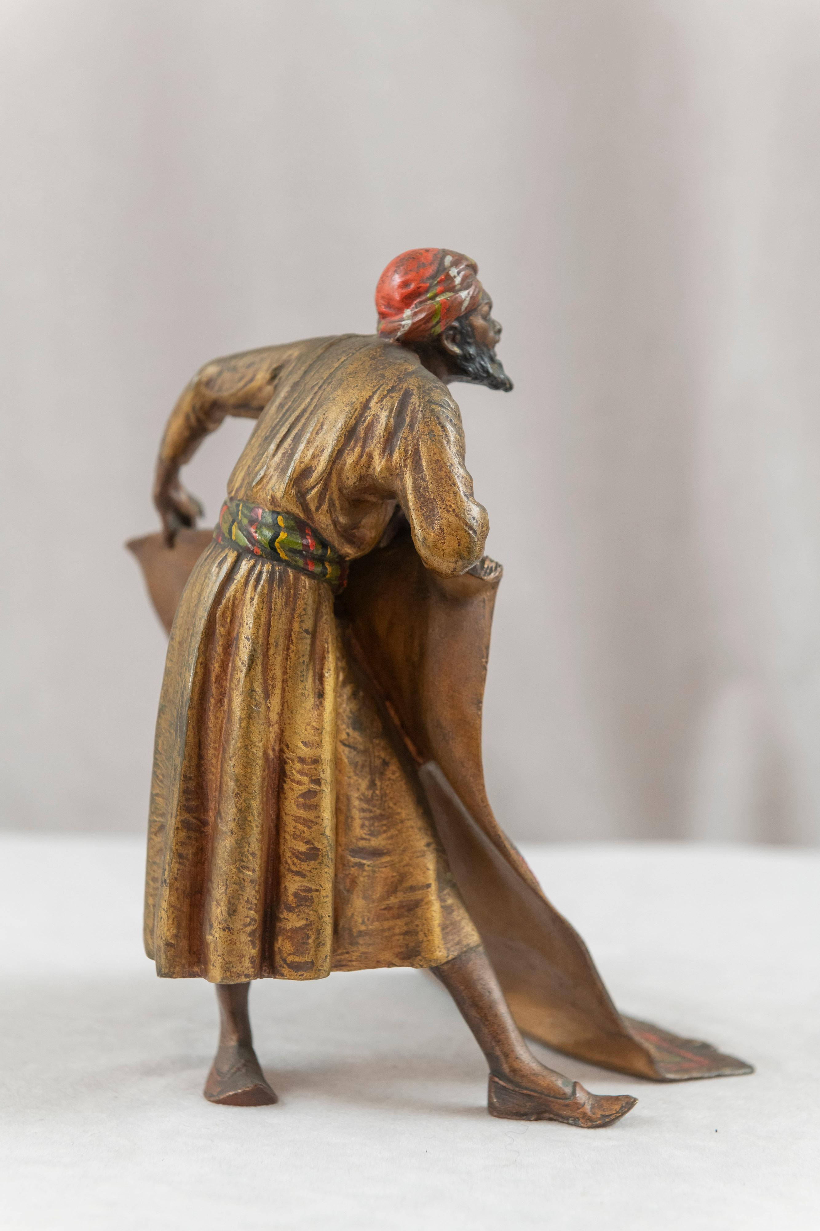 Cold-Painted Antique Cold Painted Vienna Bronze, Orientalist Rug Seller, ca.1910