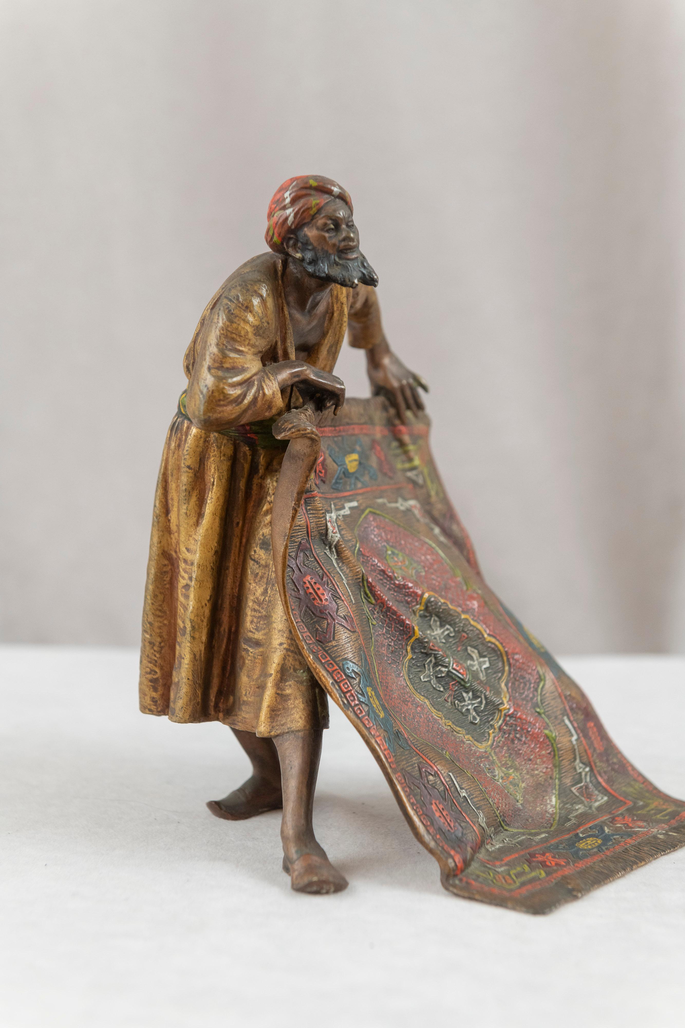 Antique Cold Painted Vienna Bronze, Orientalist Rug Seller, ca.1910 1