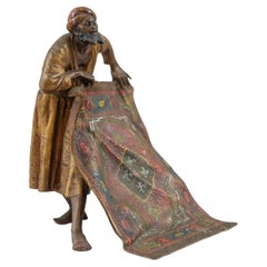 Bronze ancien peint  froid de Vienne, vendeur de tapis orientaliste, vers 1910