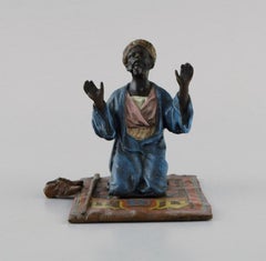 Antique Cold-Painted Vienna Bronze Shaped as Praying Man on a Prayer Mat