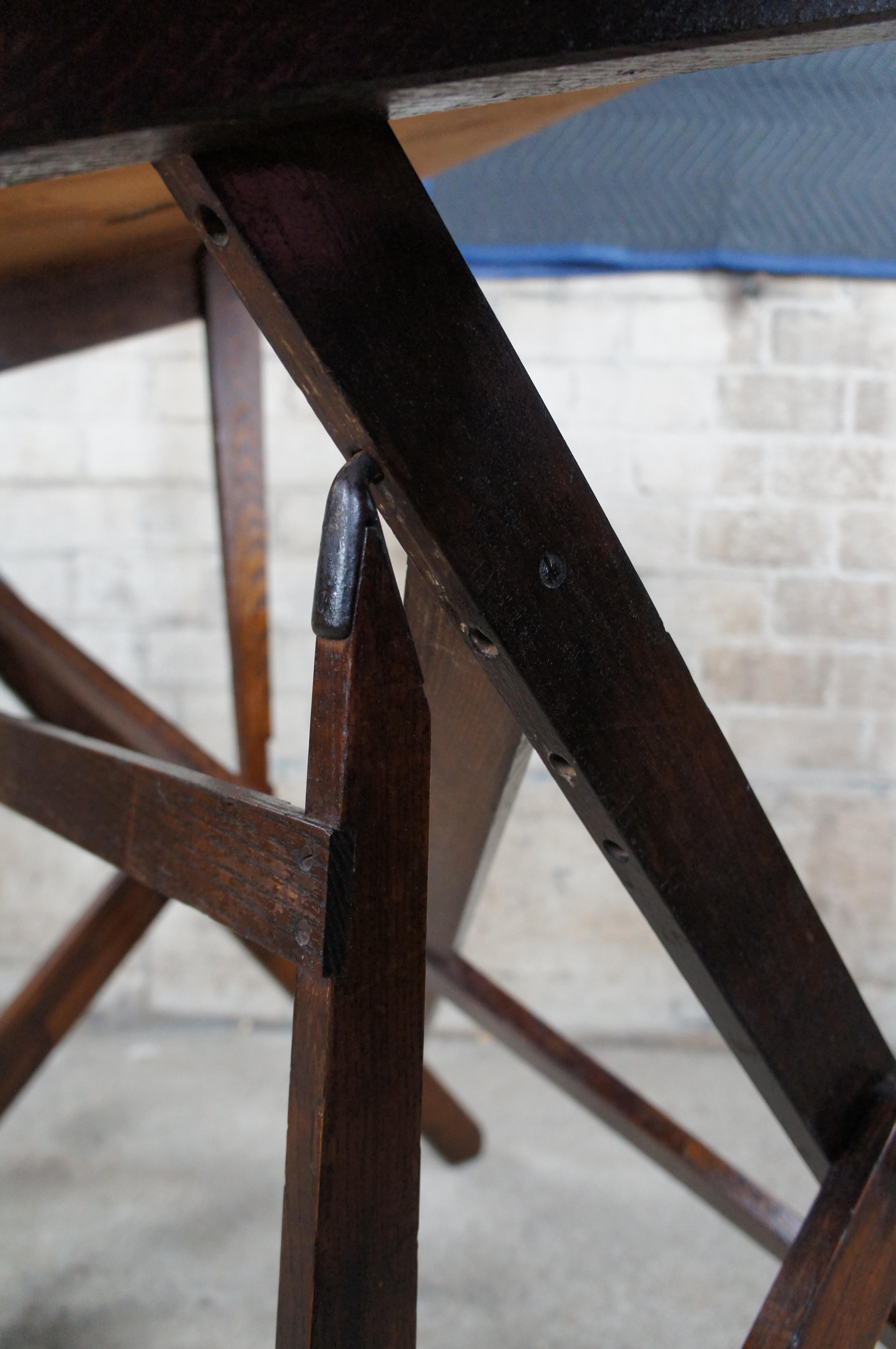 Antique Cole Industrial Adjustable Oak Drafting Drawing Table Artist Easel 8