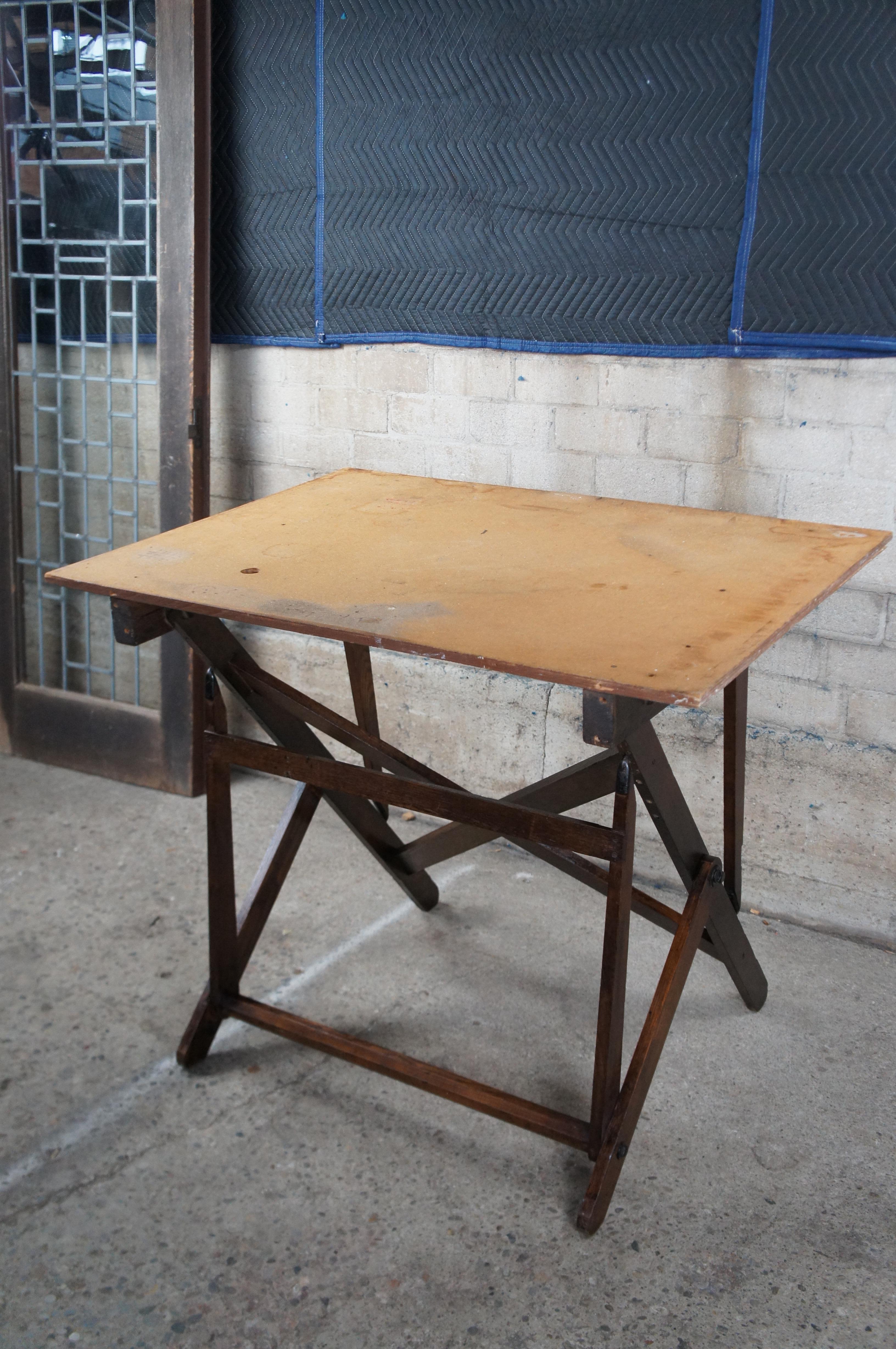 20th Century Antique Cole Industrial Adjustable Oak Drafting Drawing Table Artist Easel