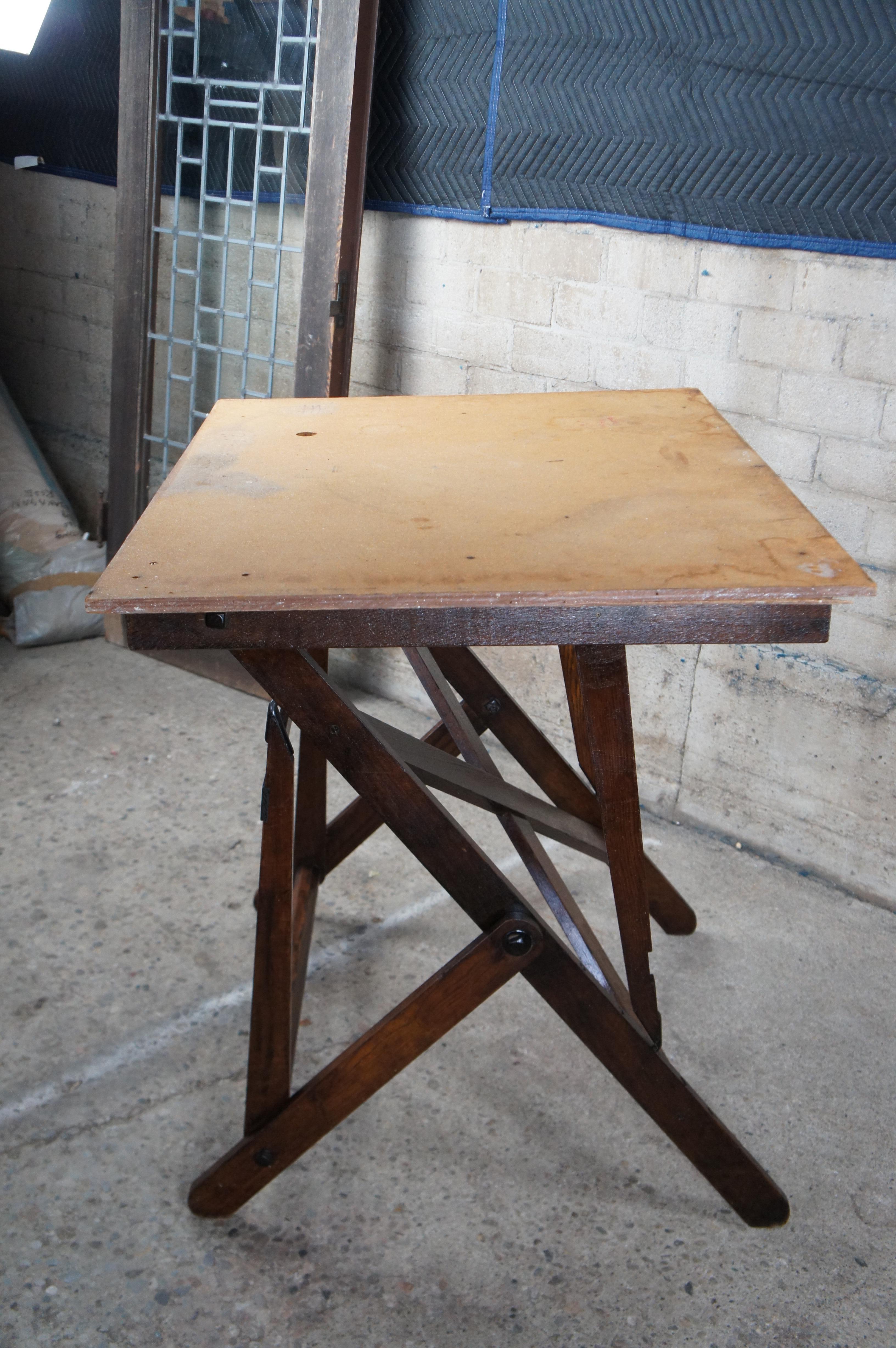 Antique Cole Industrial Adjustable Oak Drafting Drawing Table Artist Easel 1
