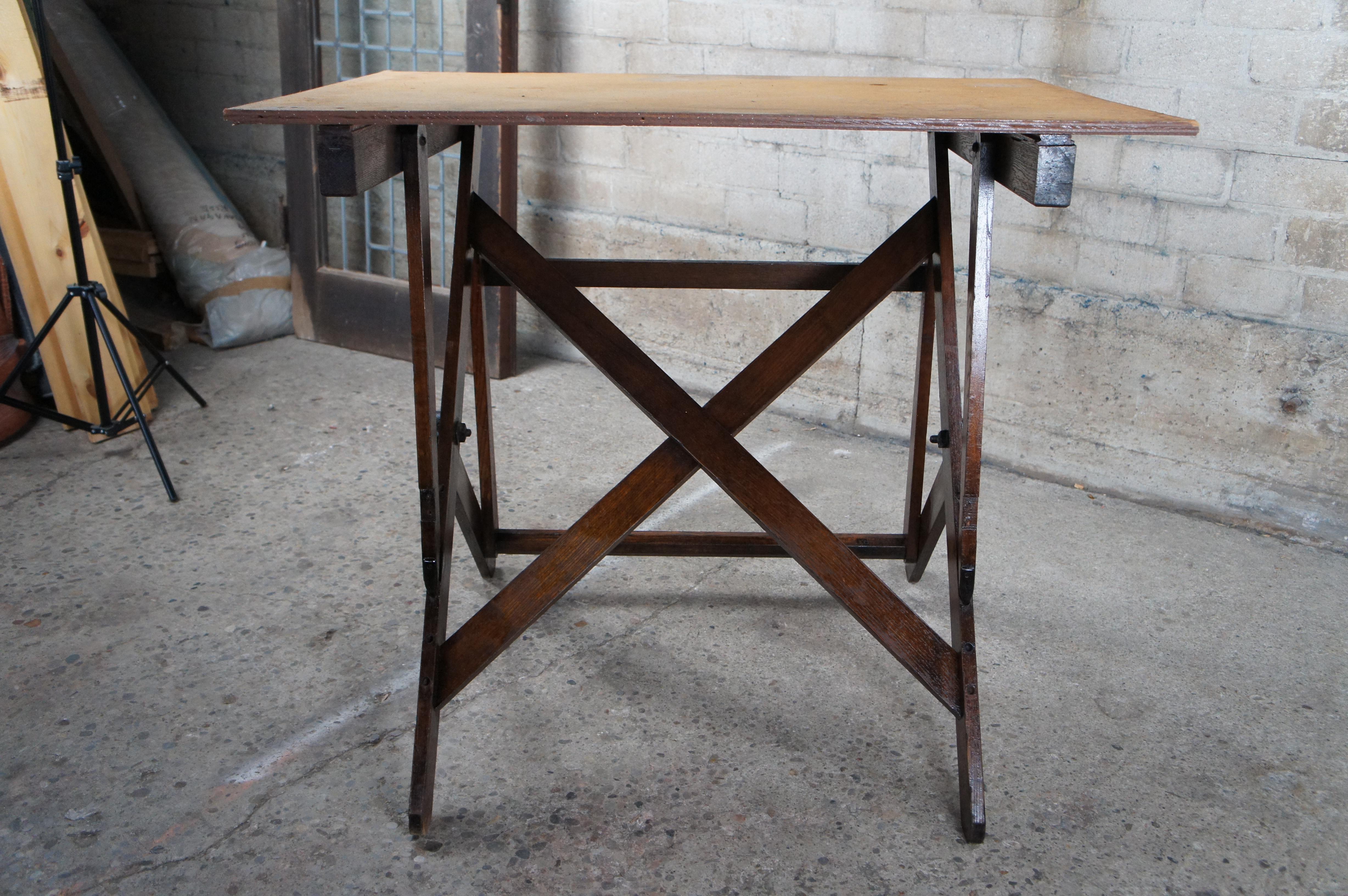 Antique Cole Industrial Adjustable Oak Drafting Drawing Table Artist Easel 2