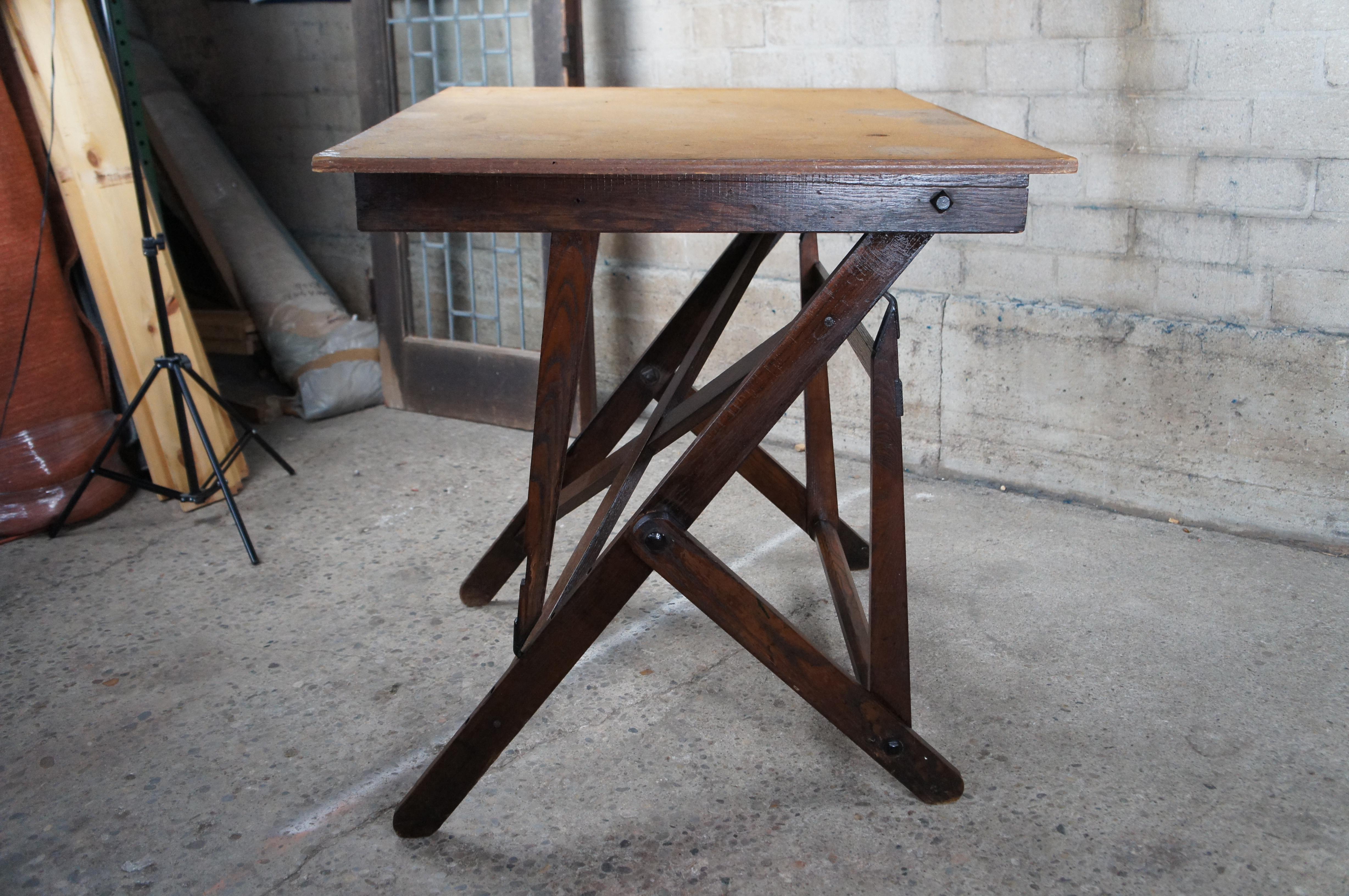 Antique Cole Industrial Adjustable Oak Drafting Drawing Table Artist Easel 3
