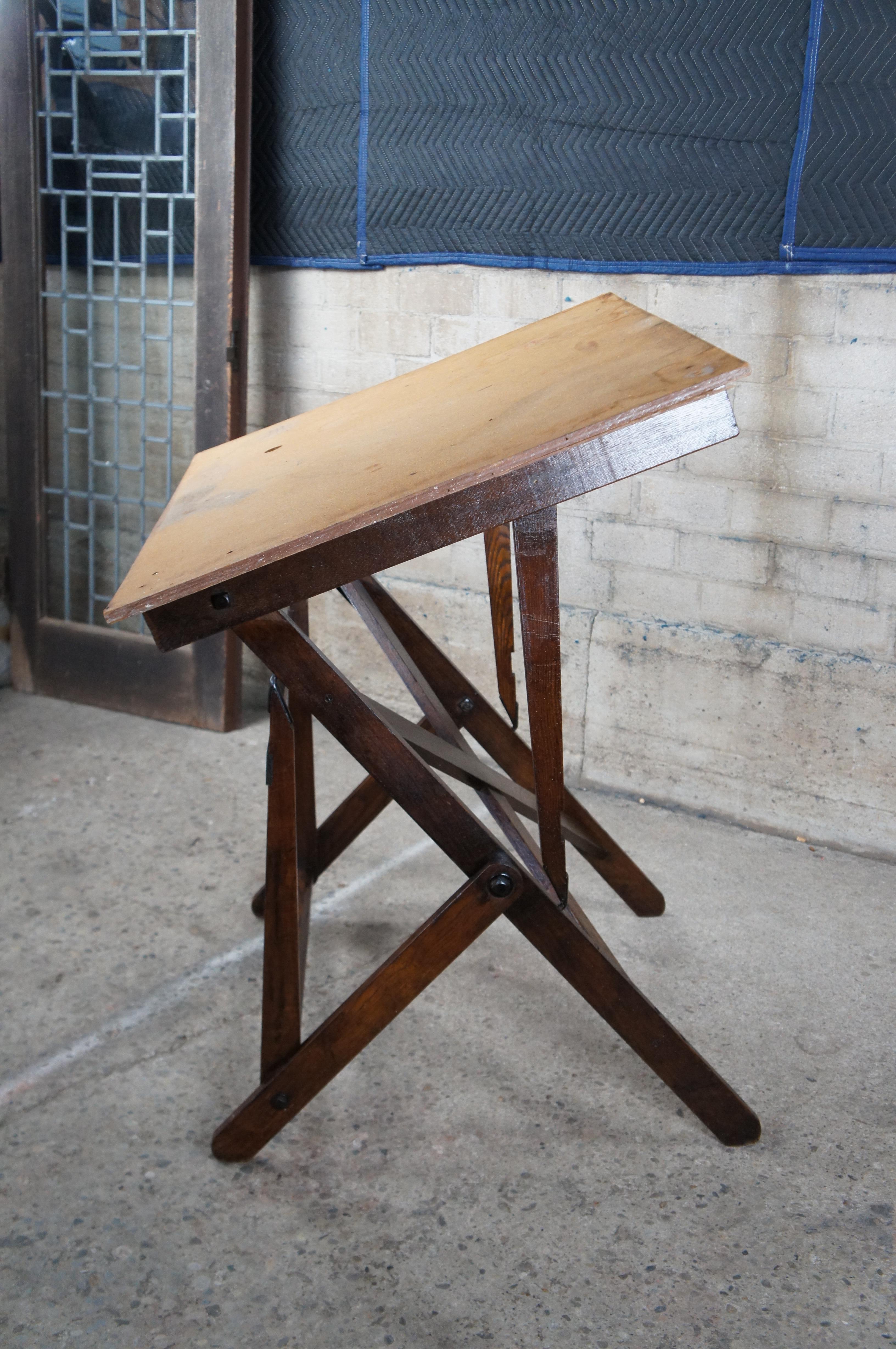 Antique Cole Industrial Adjustable Oak Drafting Drawing Table Artist Easel 5