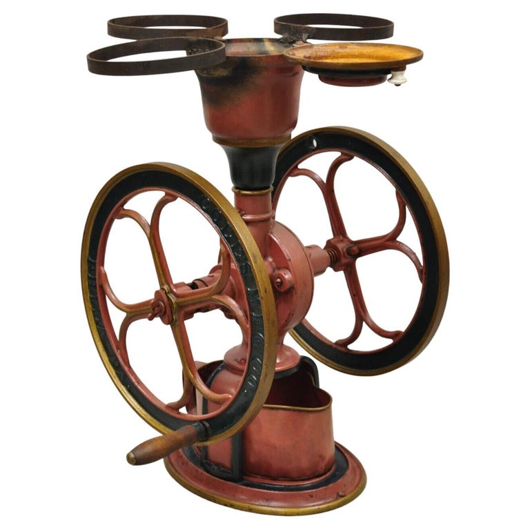 Antique Coles Mfg Co Cast Iron Red Green Victorian Large Coffee Mill