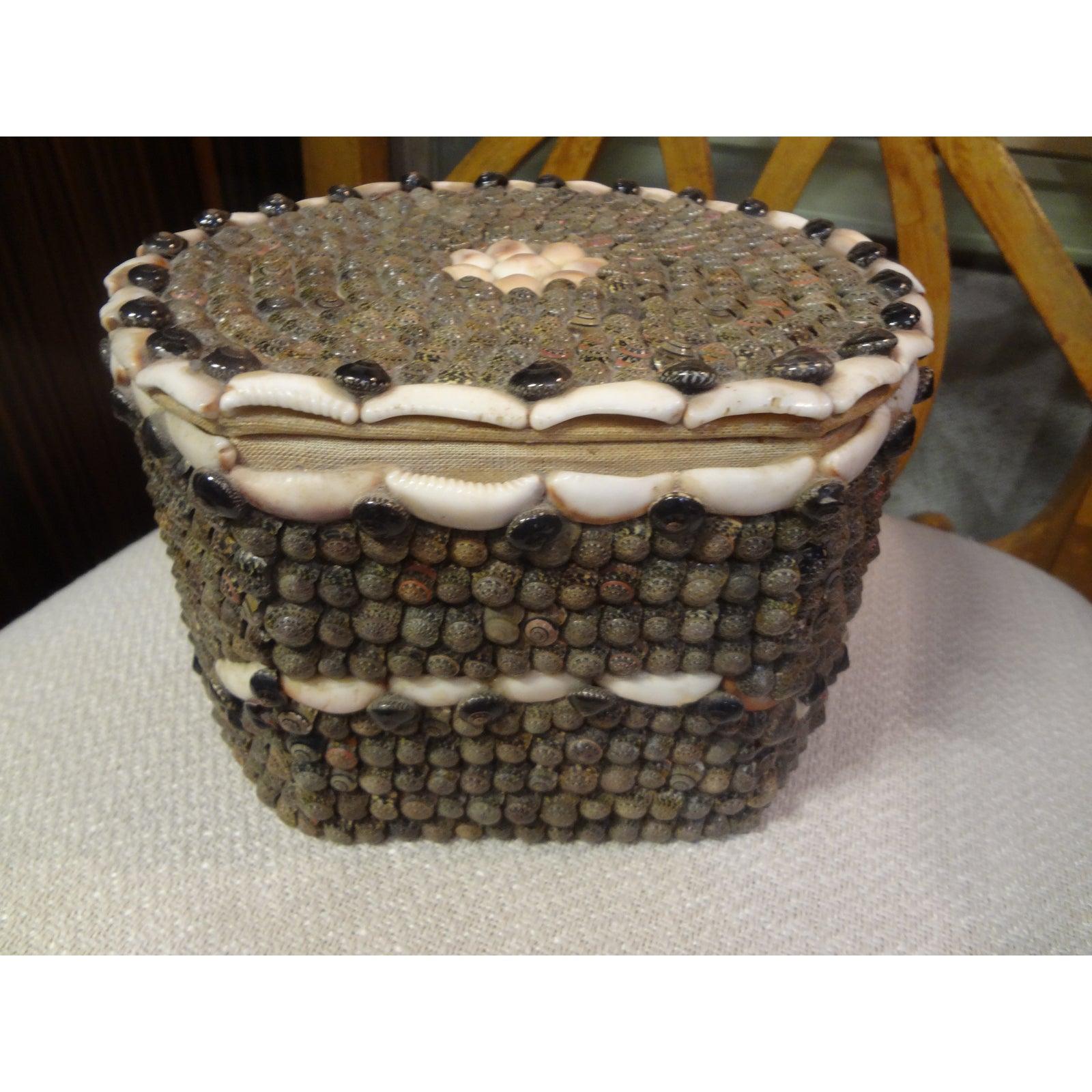 Folk Art Antique Collar Box Made of Seashells