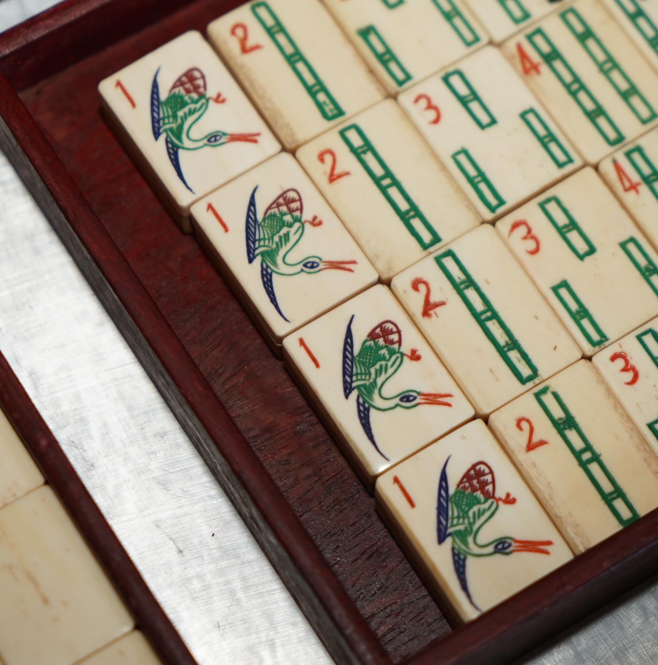 ANTIQUE COLLECTABLE MAHJONG CIRCA 1920'S CHiNESE EXPORT PERIOD HAND CARVED CASE im Angebot 5