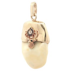 Antique Collectible 14k Yellow Gold Elk Tooth Lodge Pendant
