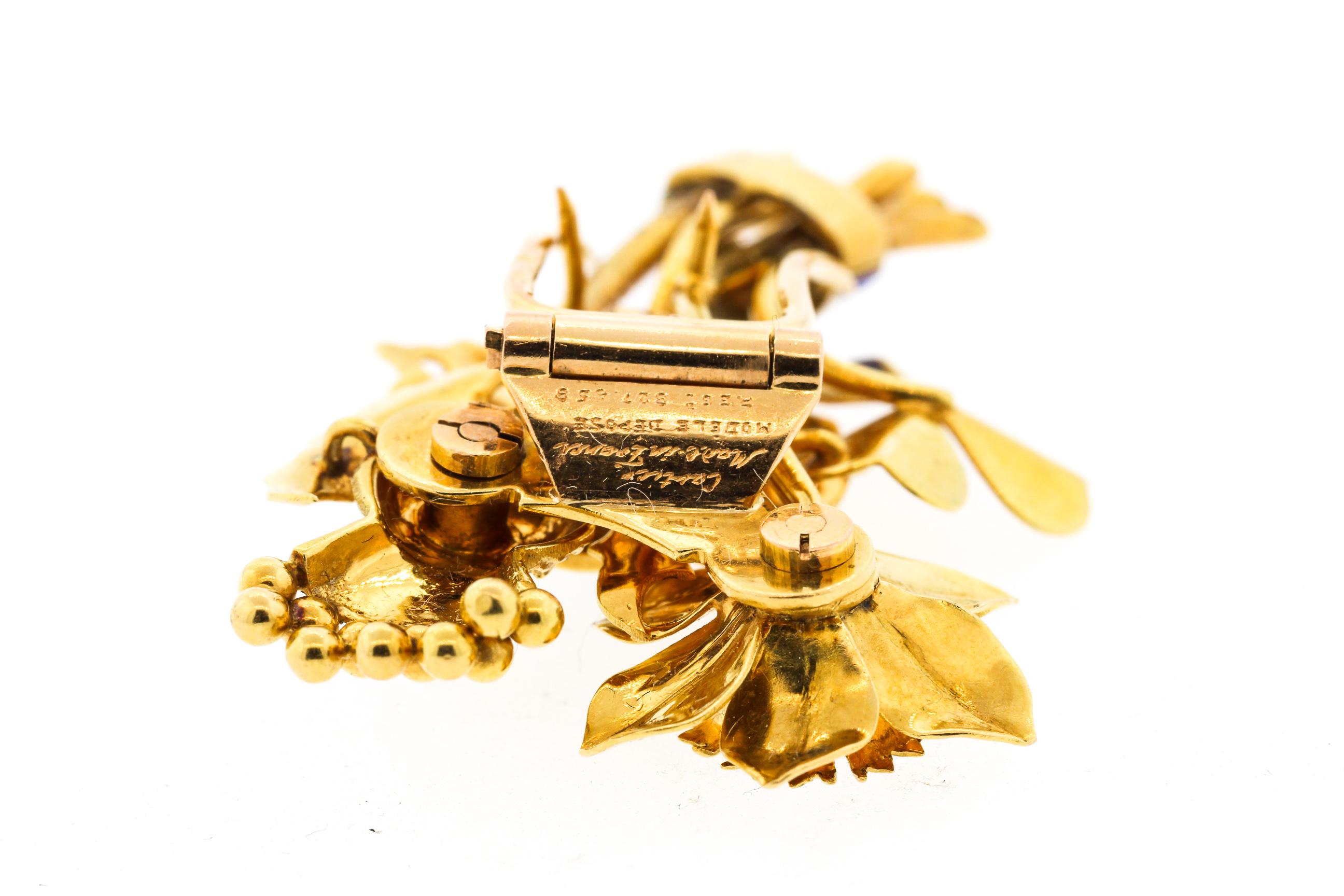 Antiguo broche histórico Cartier de oro de 18 quilates esmaltado de colección en Bueno estado para la venta en New York, NY