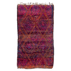 Antique Collectible Beni Mguild Moroccan Wool Shag Midcentury Diamond Area Rug