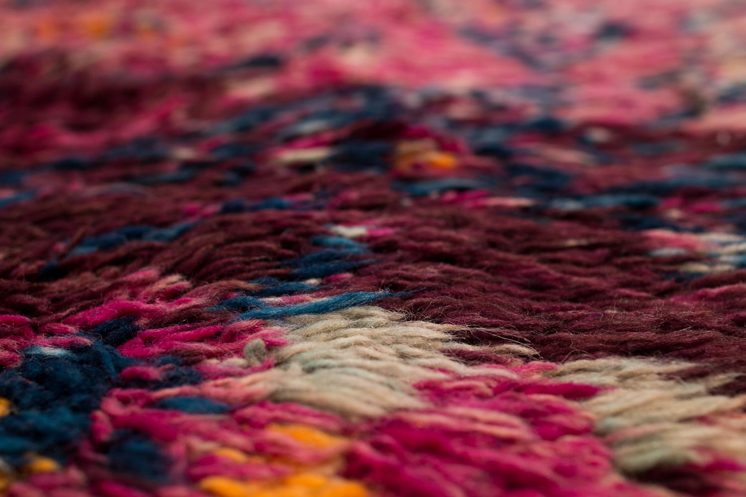 Antique Collectible Diamond Purple Violet Moroccan Wool Shag Midcentury Area Rug For Sale 4