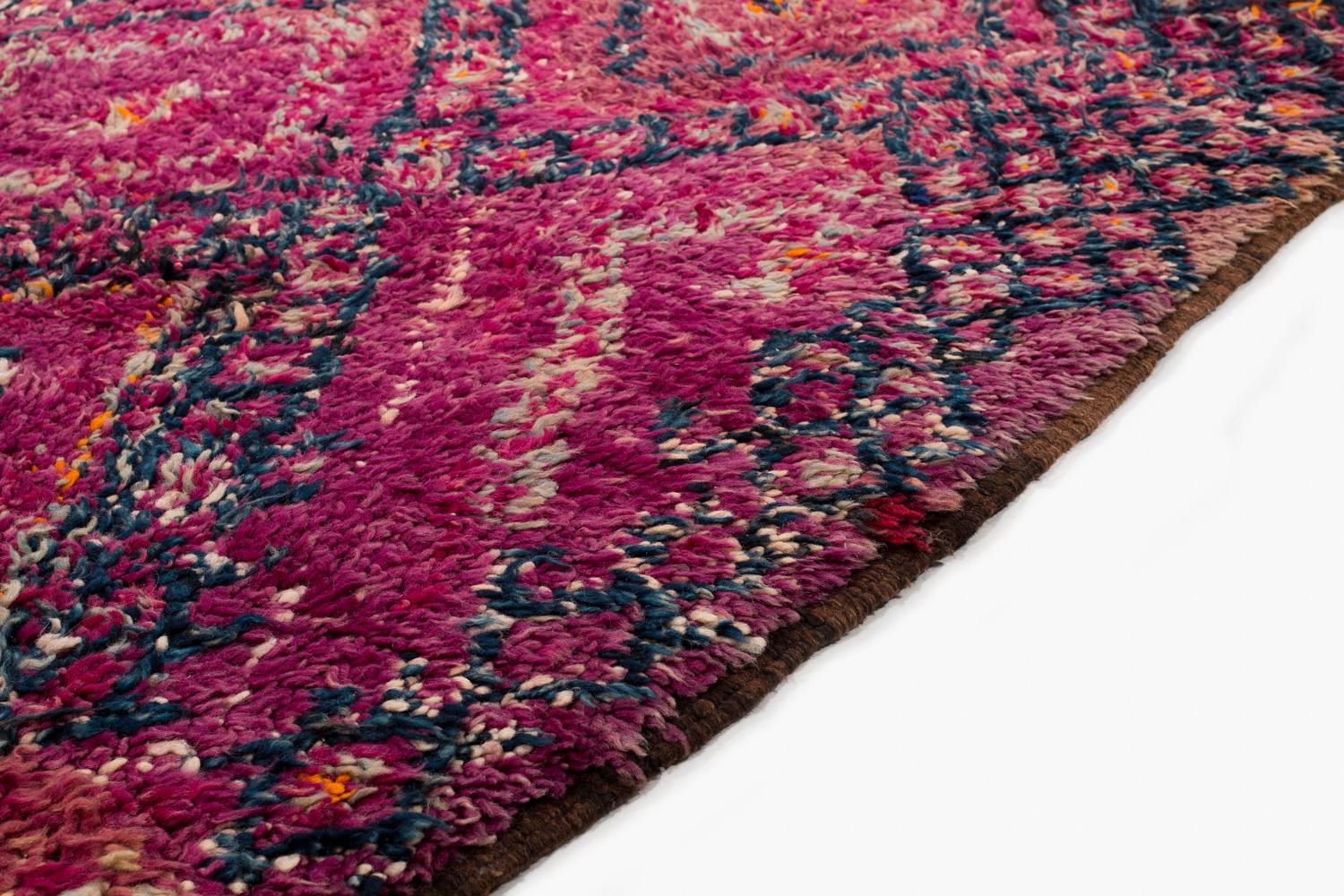 Antique Collectible Diamond Purple Violet Moroccan Wool Shag Midcentury Area Rug For Sale 5