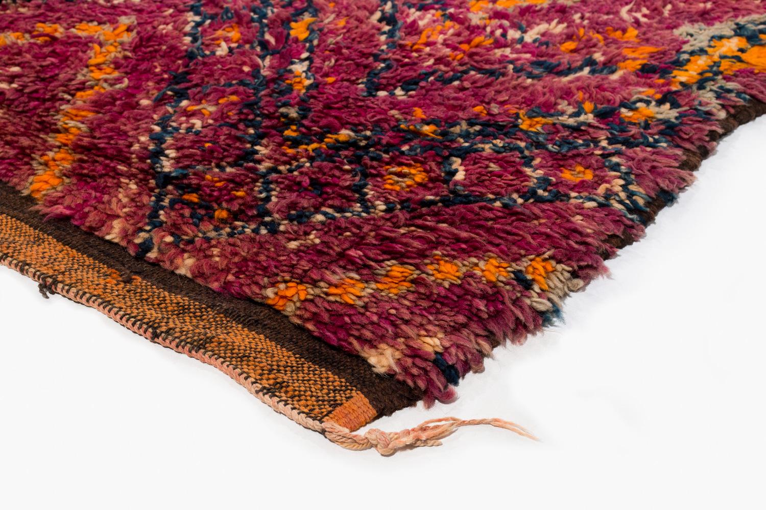 Antique Collectible Diamond Purple Violet Moroccan Wool Shag Midcentury Area Rug For Sale 6