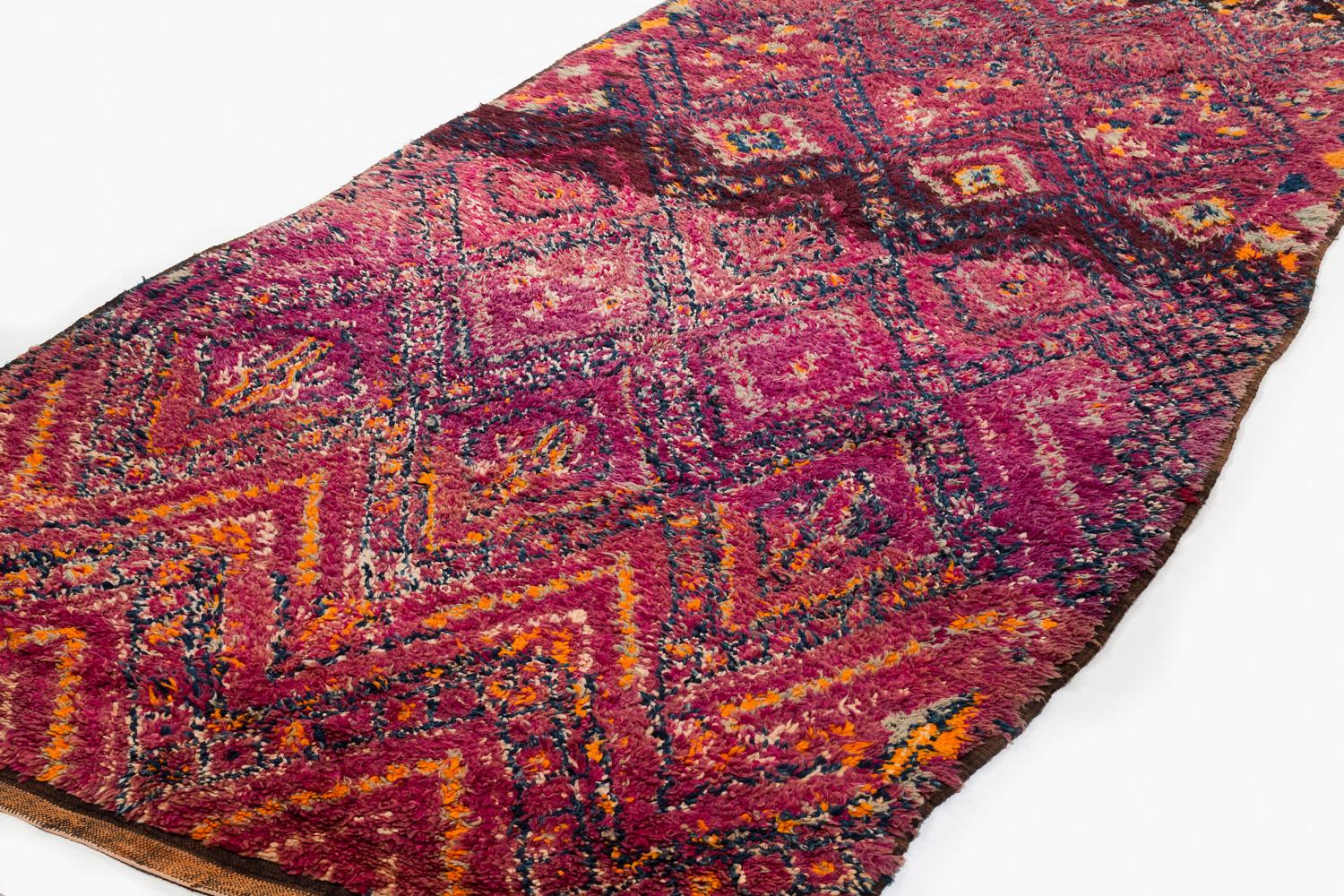 Mid-Century Modern Antique Collectible Diamond Purple Violet Moroccan Wool Shag Midcentury Area Rug For Sale