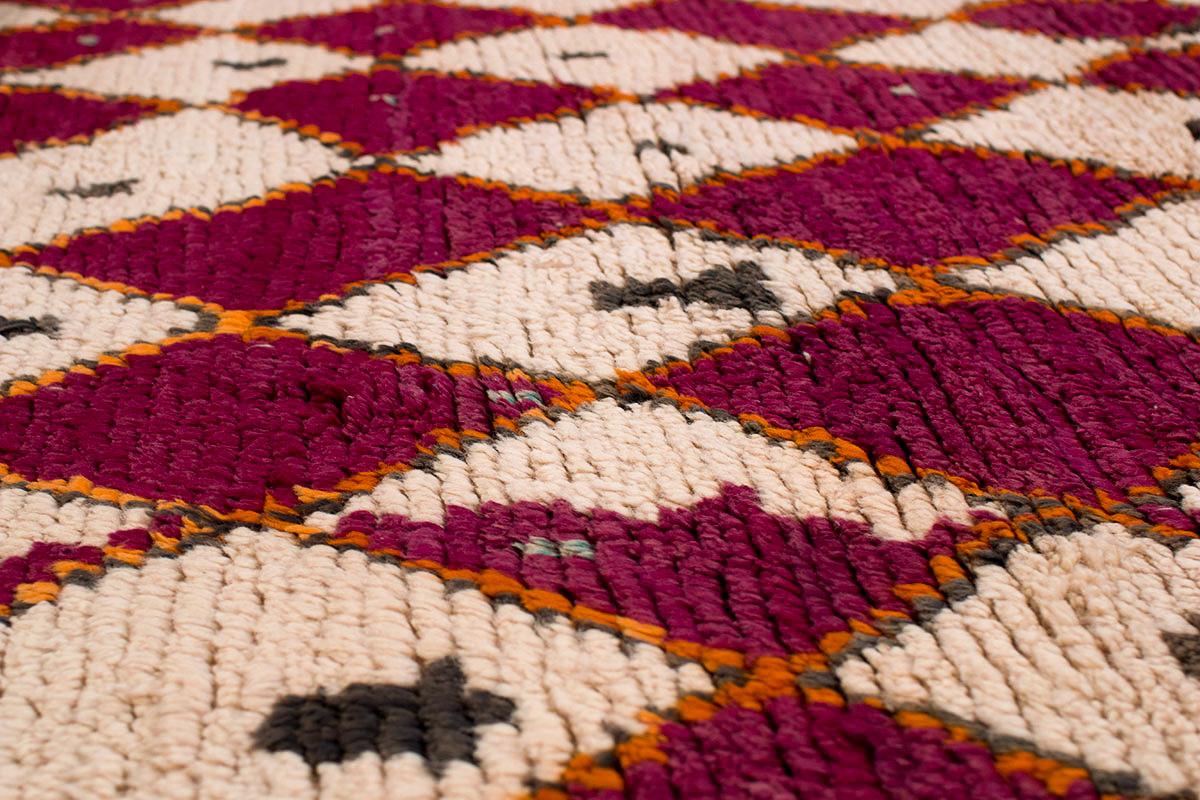 Hand-Woven Antique Rare Ait Bou Ichaouen Diamond Violet Moroccan Wool Midcentury Area Rug For Sale
