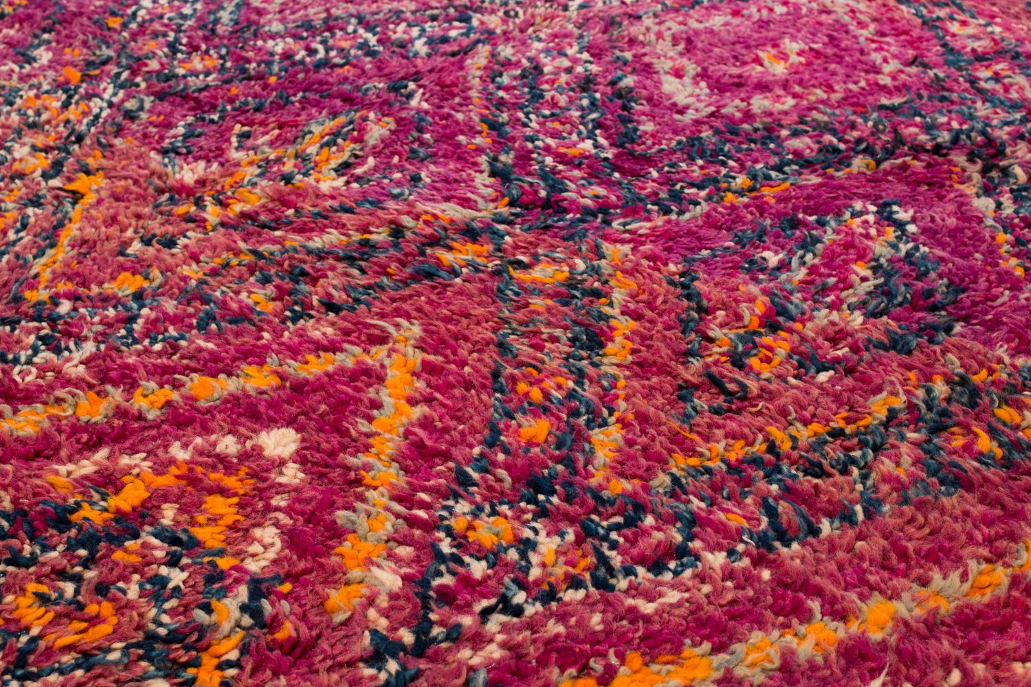 Hand-Woven Antique Collectible Diamond Purple Violet Moroccan Wool Shag Midcentury Area Rug For Sale