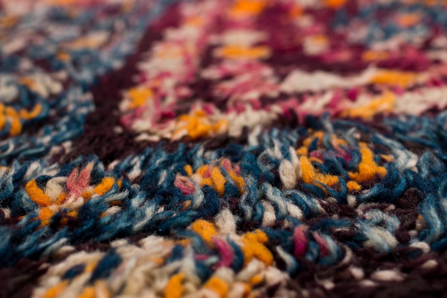 20th Century Antique Collectible Diamond Purple Violet Moroccan Wool Shag Midcentury Area Rug For Sale