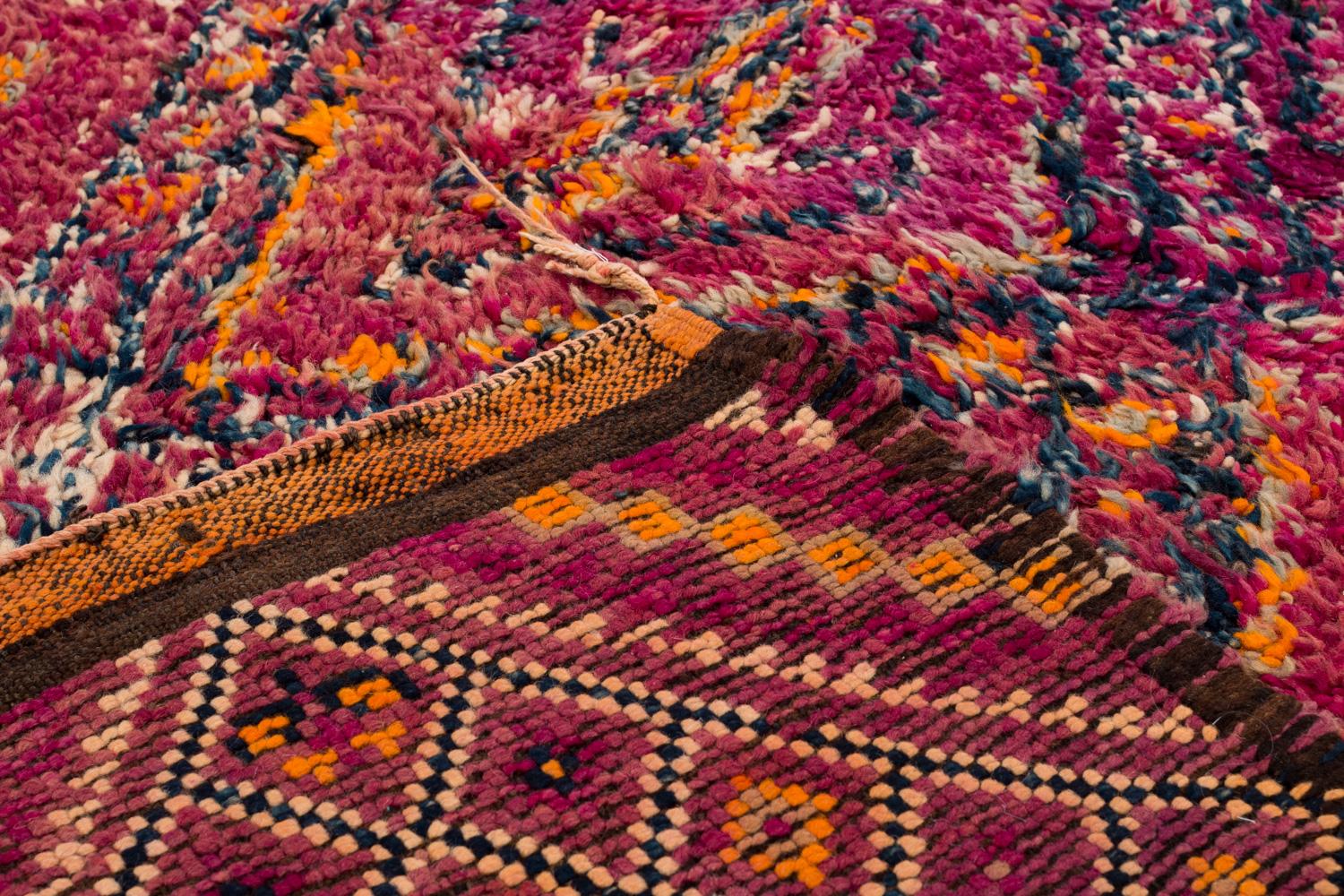Antique Collectible Diamond Purple Violet Moroccan Wool Shag Midcentury Area Rug For Sale 1