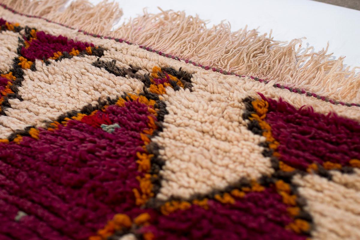 Antique Rare Ait Bou Ichaouen Diamond Violet Moroccan Wool Midcentury Area Rug For Sale 2