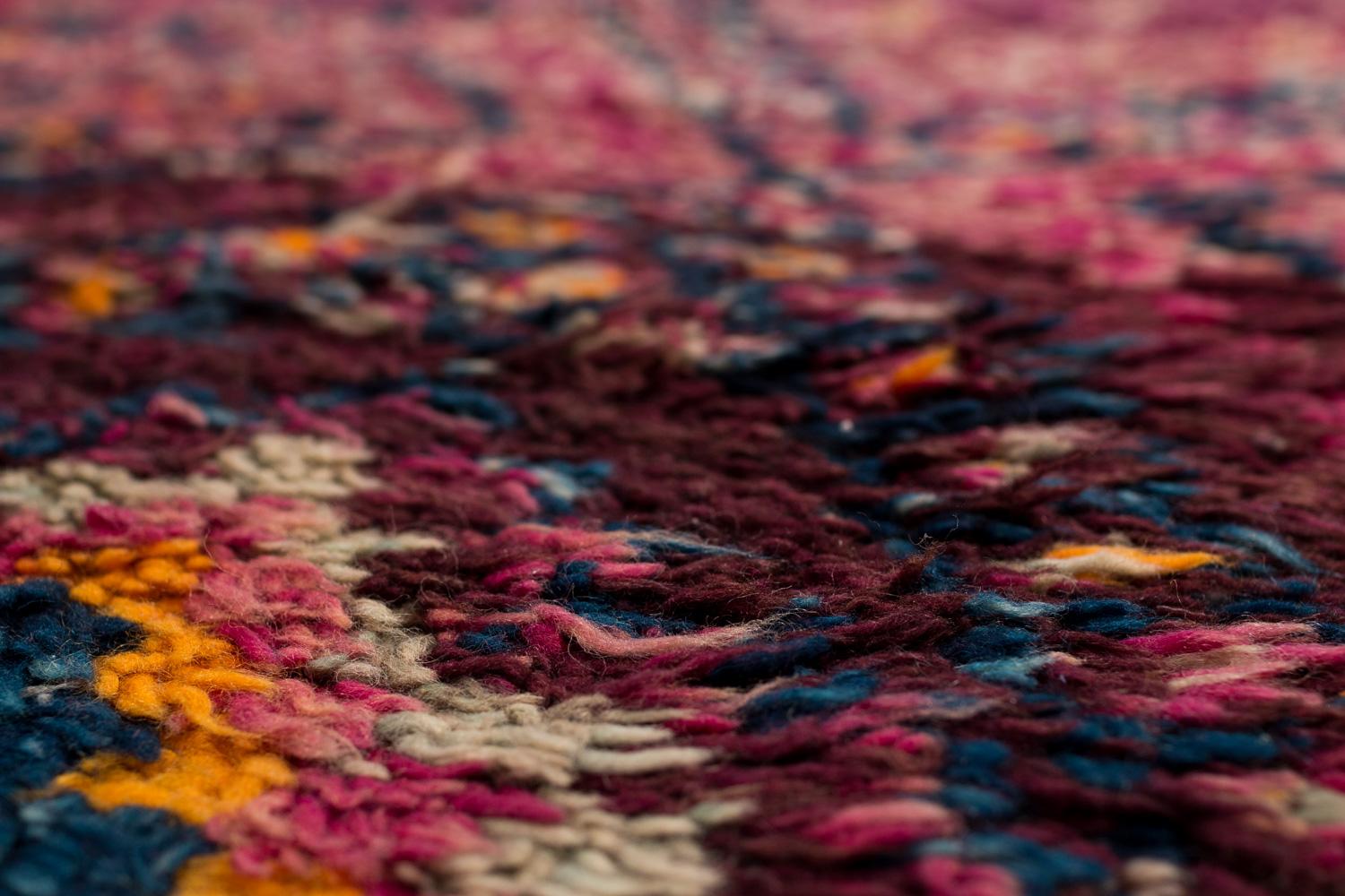 Antique Collectible Diamond Purple Violet Moroccan Wool Shag Midcentury Area Rug For Sale 3