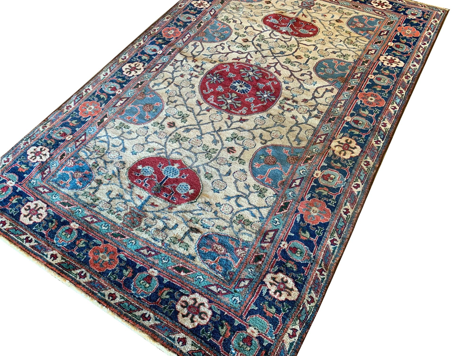 Chinese Antique Collectible Khotan Rug, Turkestan Central Asia 1880s For Sale