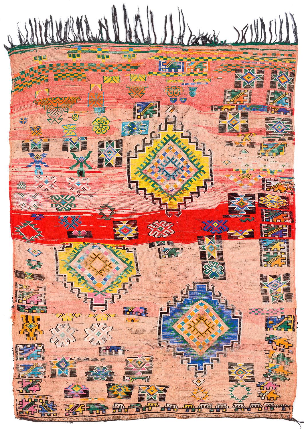 Alfombra de lana marroquí auténtica, multicolor, vibrante y lúdica en venta 5