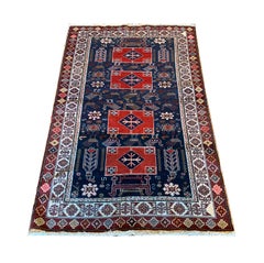 Antique Collectible Rug Blue Caucasian Kuba, Azerbaijan, 1880, Tribal Rug