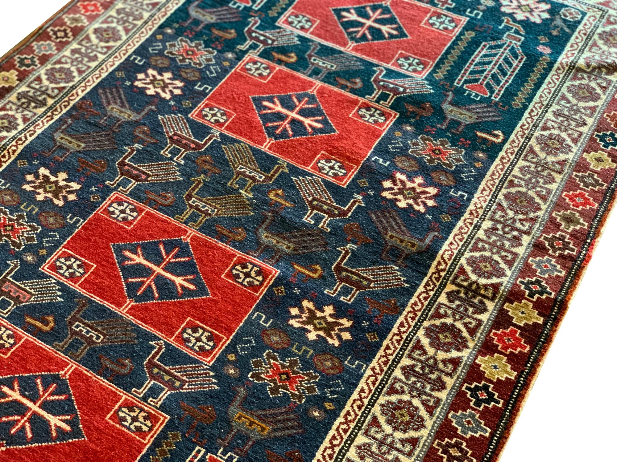 Antique Collectible Rug Blue Caucasian Kuba, Azerbaijan, 1880, Tribal Rug In Excellent Condition For Sale In Hampshire, GB
