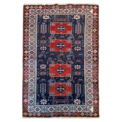 Antiker kaukasischer Sammlerteppich Blauer kaukasischer Kuba, Aserbaidschan, 1880, Stammesteppich