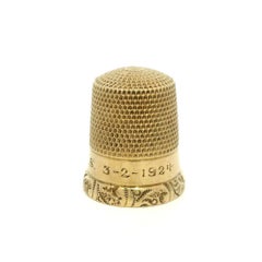 Antique Collectible Solid 10k Yellow Gold Hand Engraved Sewing Thimble Date 1924