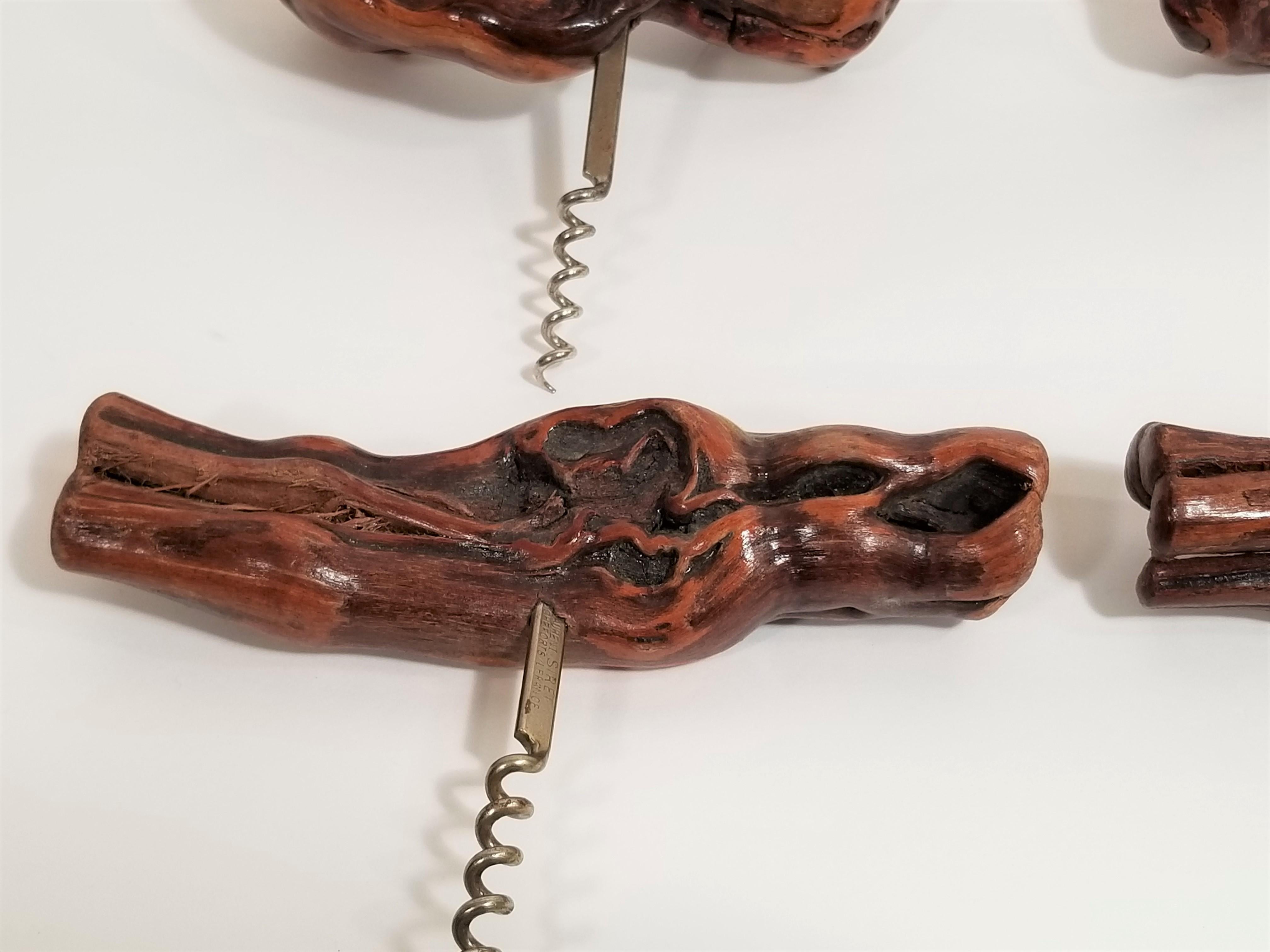 Antique Collection of 4 Laurent Siret, France French Burlwood Corkscrews For Sale 1