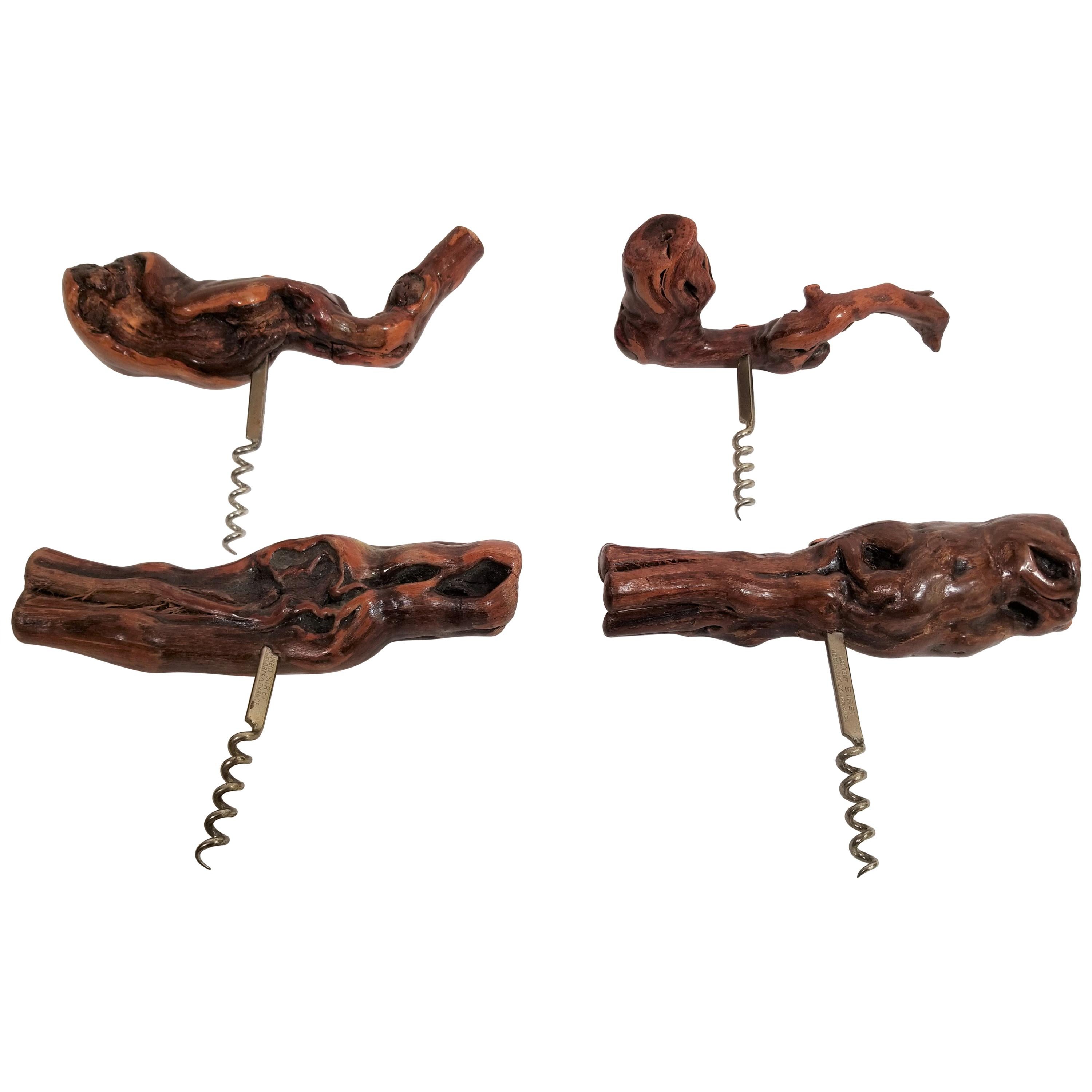 Antique Collection of 4 Laurent Siret, France French Burlwood Corkscrews For Sale