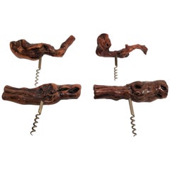 Collection d'antiquités de 4 crémaillères en bois de broussin français Laurent Siret, France