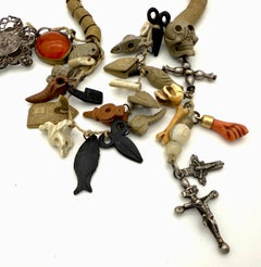 Antique Collection Of Charms and Amulets Crosses Scull Hand Tools Lava Carnelian