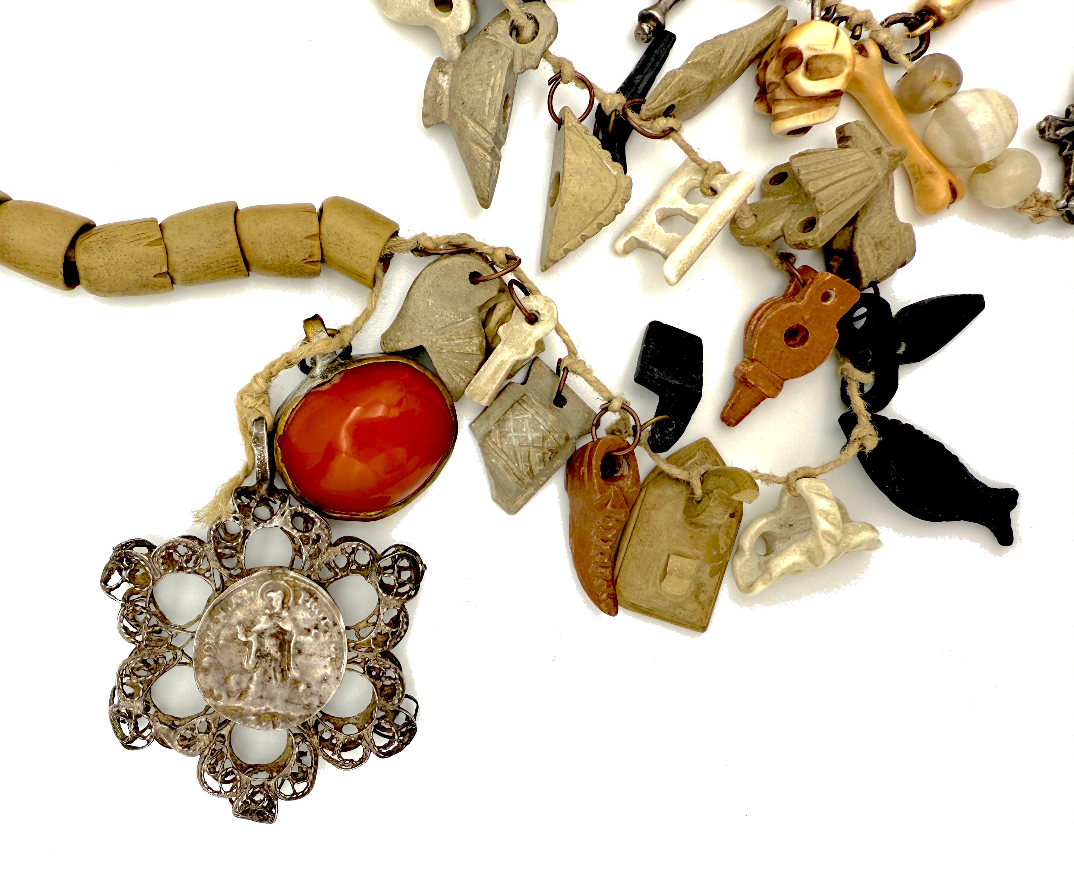 Mixed Cut Antique Collection Of Charms and Amulets Crosses Scull Hand Tools Lava Carnelian