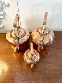 Antique Collection of Three Copper Kettles