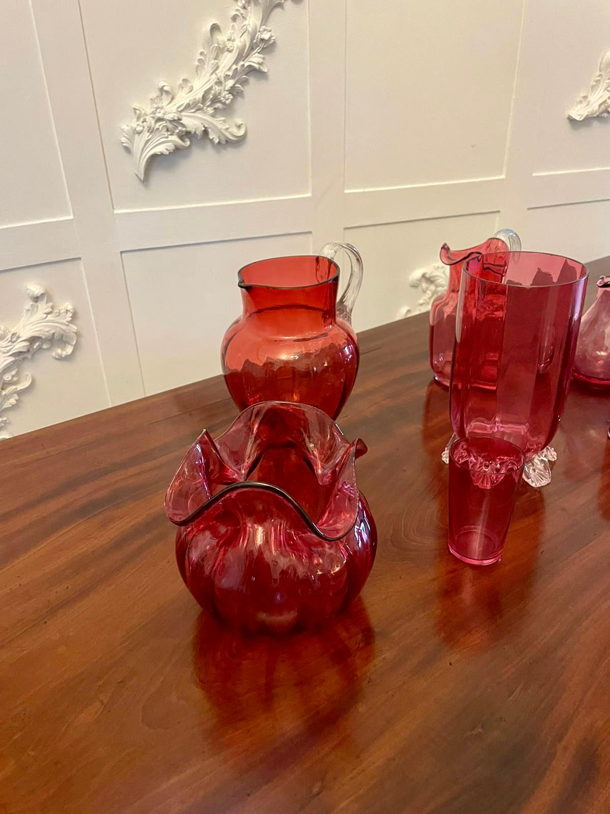 Antique Collection of Victorian Quality Cranberry Glass Items For Sale 3