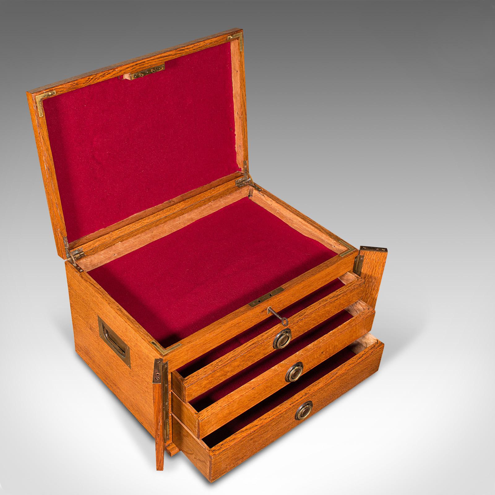 Antique Collector's Specimen Case, English, Oak, Chest, Jewellery Box, Edwardian 3