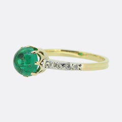 Antique Colombian Cabochon Emerald and Diamond Ring