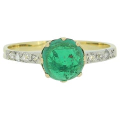 Antique Colombian Cabochon Emerald and Diamond Ring