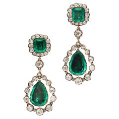 Antique Colombian Emerald and Diamond Drop Earrings Circa 1860