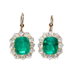 Antique Colombian Emerald and Diamond Drop Earrings