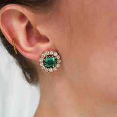 Antique Colombian Emerald, Diamond and Gold Earrings