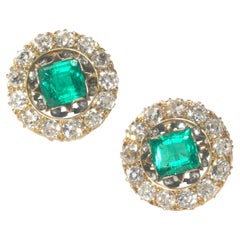 Antique Colombian Emerald, Diamond and Gold Earrings Antique Colombian Emerald, Diamond and Gold Earrings