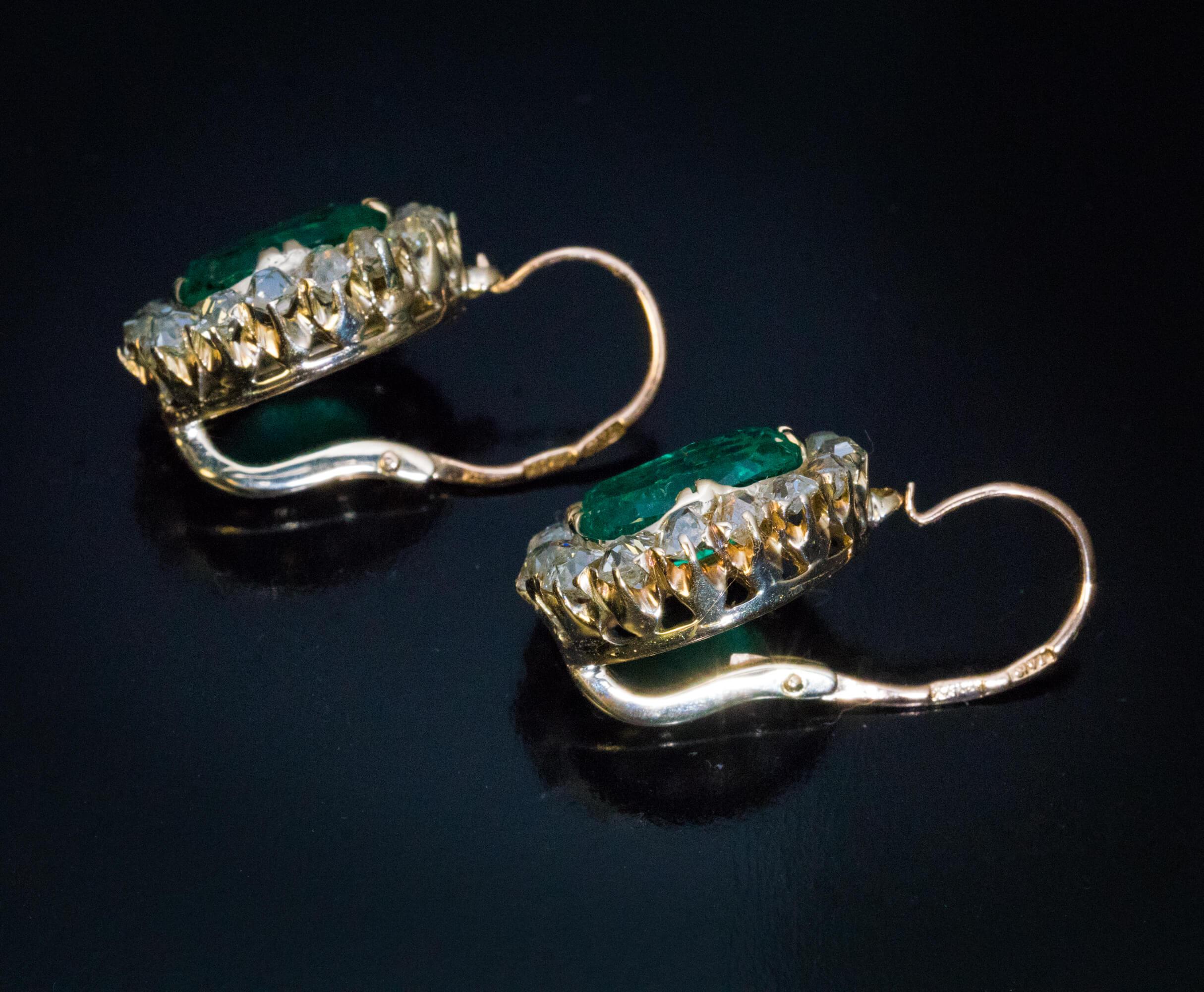 Antique Colombian Emerald Diamond Cluster Earrings 2